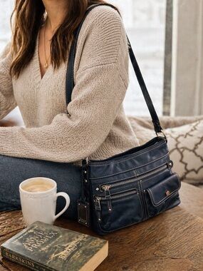 Tignanello Navy Leather Crossbody Organizer Bag